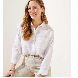 LOFT Pocket Tunic Shirt Button-Down 3/4 Sleeve